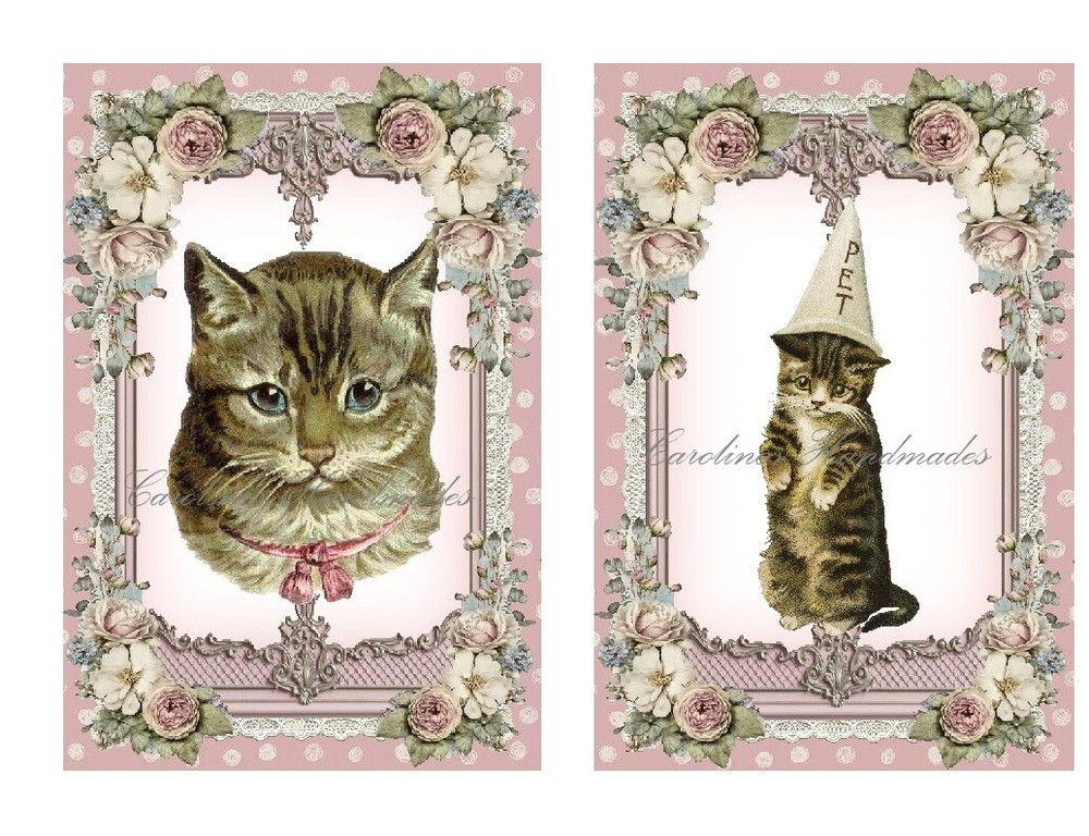 Vintage Cats E MULTI-SIZE SET Cotton Fabric Quilt Blocks