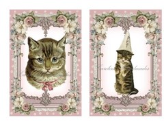 Vintage Cats E MULTI-SIZE SET Cotton Fabric Quilt Blocks