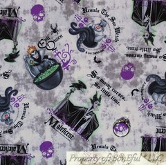 BonEful FABRIC FQ Cotton Quilt Gray White Black B&W Disney Witch Maleficent Doll