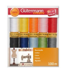 Gutermann 734521-2 Thread Set Natural Cotton 50 100m x 10 reels, Col 1 Assorted