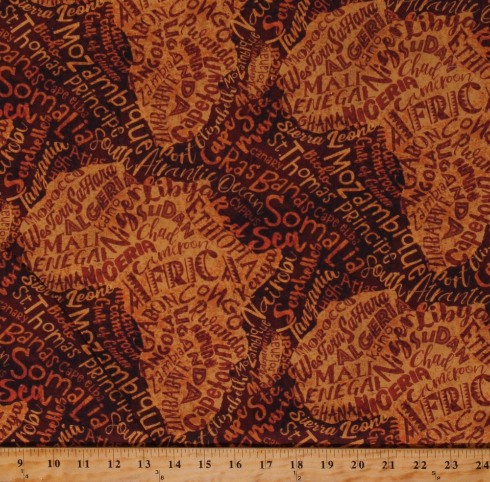 Cotton African Maps Gold Geometric Cotton Fabric Print by the Yard D378.45