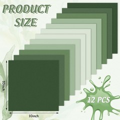 Sage Green Cotton Fabric Bundles 12Pcs 10 x 10 Inch Green Cotton Fabric