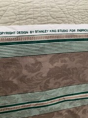 VTG Stanley King Fabricut Upholstery Fabric 3.5 yards Taupe Green Stripe Brocade