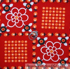 BonEful Fabric FQ Cotton Woven Red White Orange VTG Hippie Block Check Decor Dot