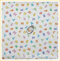 BonEful Fabric FQ Cotton Quilt White Blue Pink Green Baby Unisex Alphabet Letter