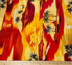 VNTG HAWAIIAN TROPICAL COTTON FABRIC BEACH SCENE OCEAN PALM TREES 1 YD 10″ X 44″