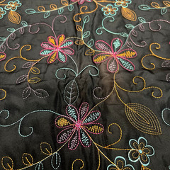 Embroidered Quilted Black/Fuchsia Poly Nylon Padded Fabric Lot of 2 Yards $20