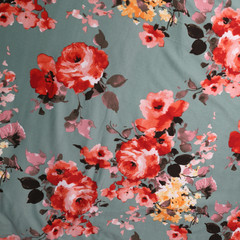 Double Brushed Poly Spandex Jersey Knit Fabric, Mint Red Floral(#DBS01) – By the