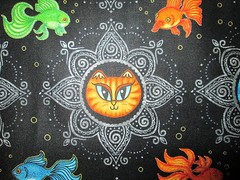 CATS STAR GOLD FISH GOLDFISH SUNSHINE CATS BLACK COTTON FABRIC BTHY