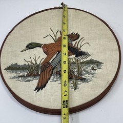 Vtg Set of 3 Hoop Fabric Wall Art Mallard Duck Decor Ruffled Lace Round Cabin
