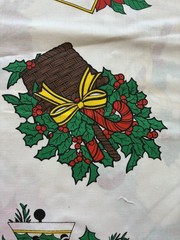 Vtg Christmas Cut & Sew Fabric Panel Wreath Bells Horns Poinsettia Crafts 2 Yds