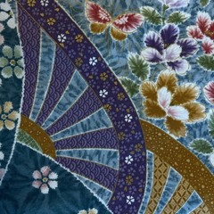 Shikibo Print Asian floral Cherry Blossoms Fan Butterfly Cheater 2 Yards