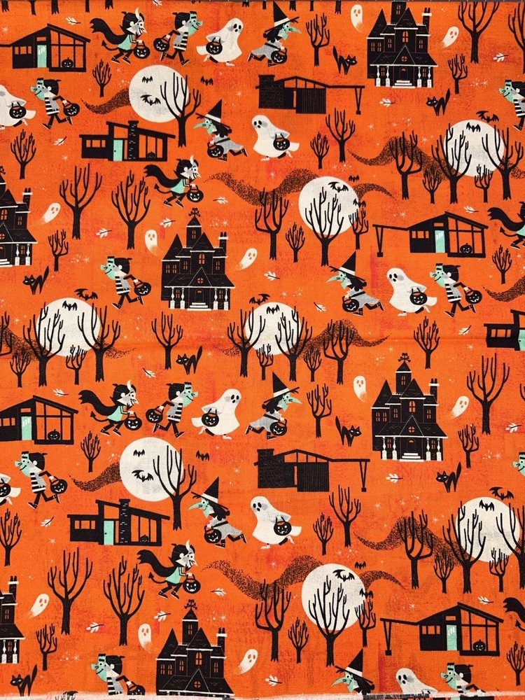 2 Yards Johnny Yanok Trick Or Treat Orange Retro Halloween Cotton Fabric Joann
