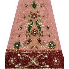 Sanskriti Vintage Design Fabric Hand Beaded Indian Dark Red Patch Work Decor