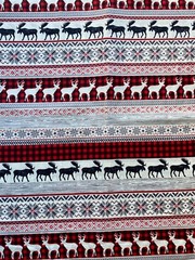 JO-ANN FABRIC~Norwegian Rustic Check~XMAS~RedGrayBlk~MOOSE~BUCK~DEER~Stripe Rows