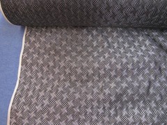 Vintage woven jacquard fabric in black and silver – 50″ wide geometric pinwheel