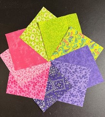 108 Pink, Purple, Lime charm pack 5″ squares cotton, 9 designs