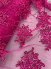 Brianna FUCHSIA Polyester Floral Embroidery with Sequins on Mesh Lace Fabric by