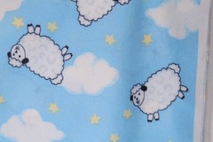 108″L x 44″W Jaftex Fabric White Puffy Sheep on Blue Stars Clouds Soft Blend