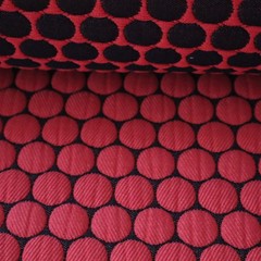 Vtg Retro MCM Designtex Upholstery Fabric “Loop to Loop” Red, Black Dots 7.5 yds