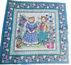 VTG Anthropomorphic Cat Couple 16½” Sq by Wamsutta