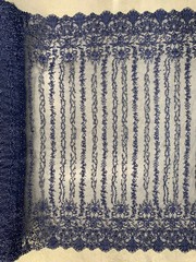 Daphne NAVY BLUE Faux Pearls Beaded Flowers and Vines Lace Embroidery on Mesh F