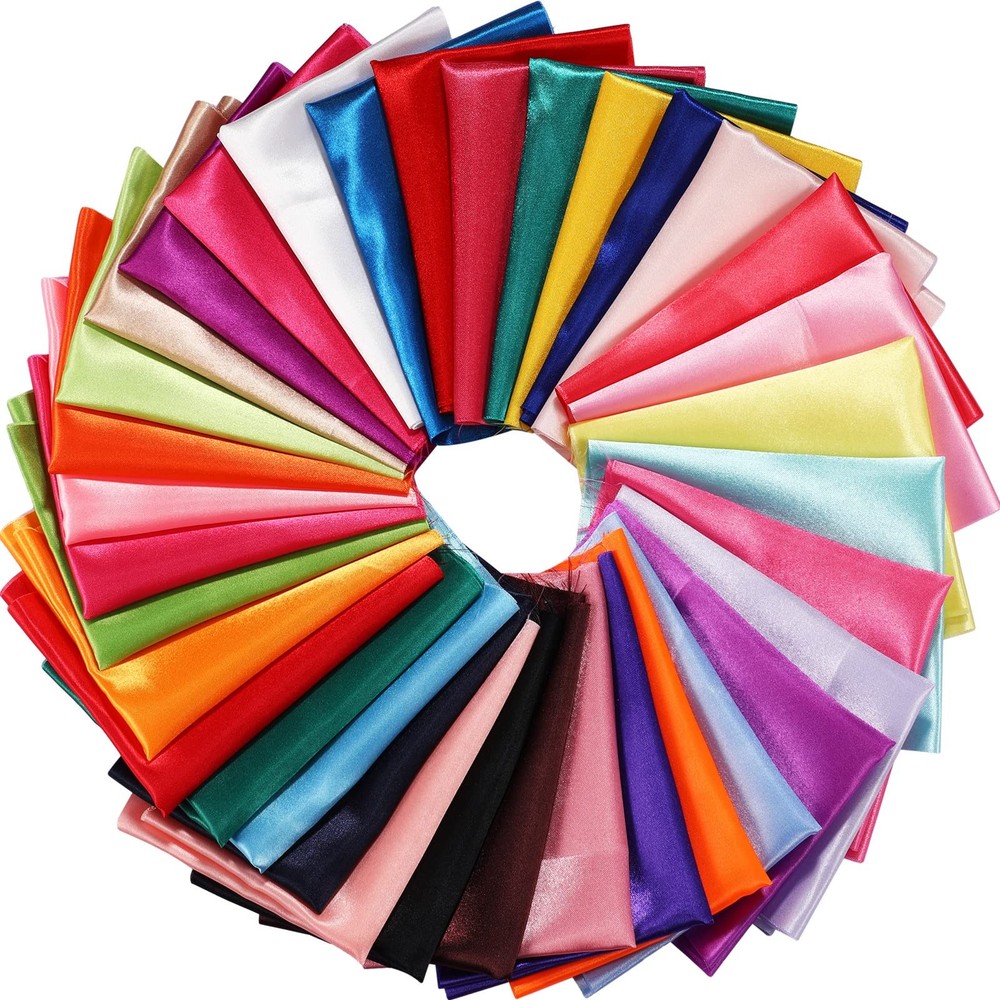 35 Pcs Satin Fat Quarter 35 Solid Color Silky Satin Patchwork Fabric for Bundle