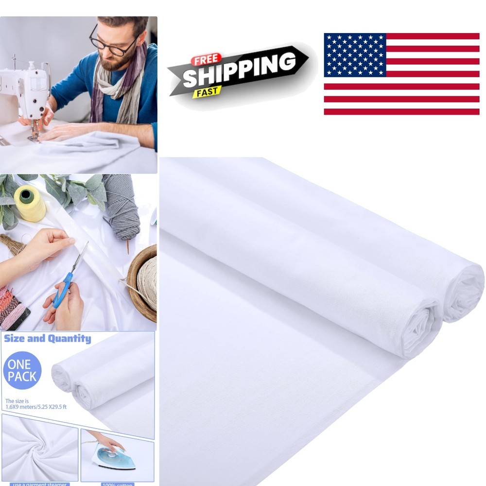 Quality Cotton Muslin Fabric 10 Yards Bleached White for Curtains and Crafts
