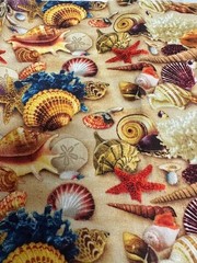 Seashell Starfish Sand Dollar Ocean Beach Coastal Fabric Cotton 1/4 Yard