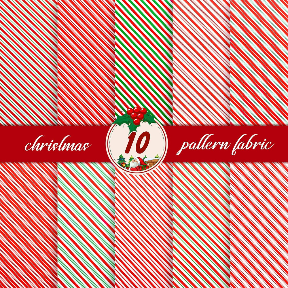 10 Christmas Fabric Bundles – Sewing Quilting Xmas Orange and Green Candy Cane