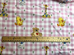 Little Suzy’s Zoo Cotton Fabric Pink Gingham Bunny Chick Bear Giraffe, 1 Yard