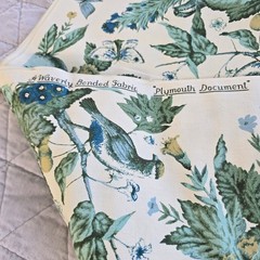 Vintage Waverly Fabric Remnant Plymouth Document Blue Yellow Green Birds READ DS