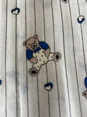 Vintage Fabric Teddy Bears with Overalls on White Black Pinstripe Hearts 45×48
