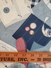 Fabric Traditions Sewing Notions Cotton Fabric BTY 1993 Patterns Buttons Scissor