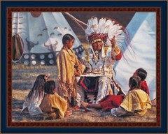 Indian Buffalo Tales 100% cotton fabric panel approx 36 x 44/45 Indian Chief