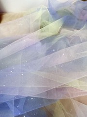 Rainbow Tulle Fabric Silver Glitter Stars Lace Fabric for Wedding Tulle Dress