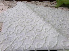 Light Green Vtg Chenille Bedspread Fabric, Texturized Curly Loops 18×24″ Piece