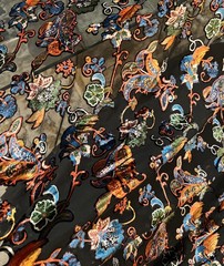Floral Velvet Burnout Chiffon Fabric: Turquoise, Green, Orange – 45″ Wide