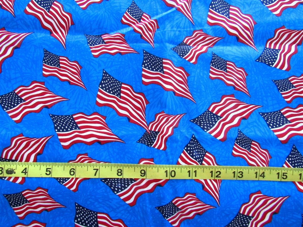 1 yd Cotton Patriotic Blue with American Flags
