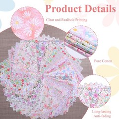 10 x 10 Inches Pink Floral Cotton Fabric Precut Quilting Patchwork for DIY Craft