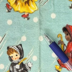 “Sweet Rain” Michael Miller Retro Girls Umbrellas Polka Dots Flannel Fabric BTY