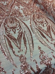 Alaina COPPER Curlicue Sequins on Mesh Lace Fabric by the Yard – 10018