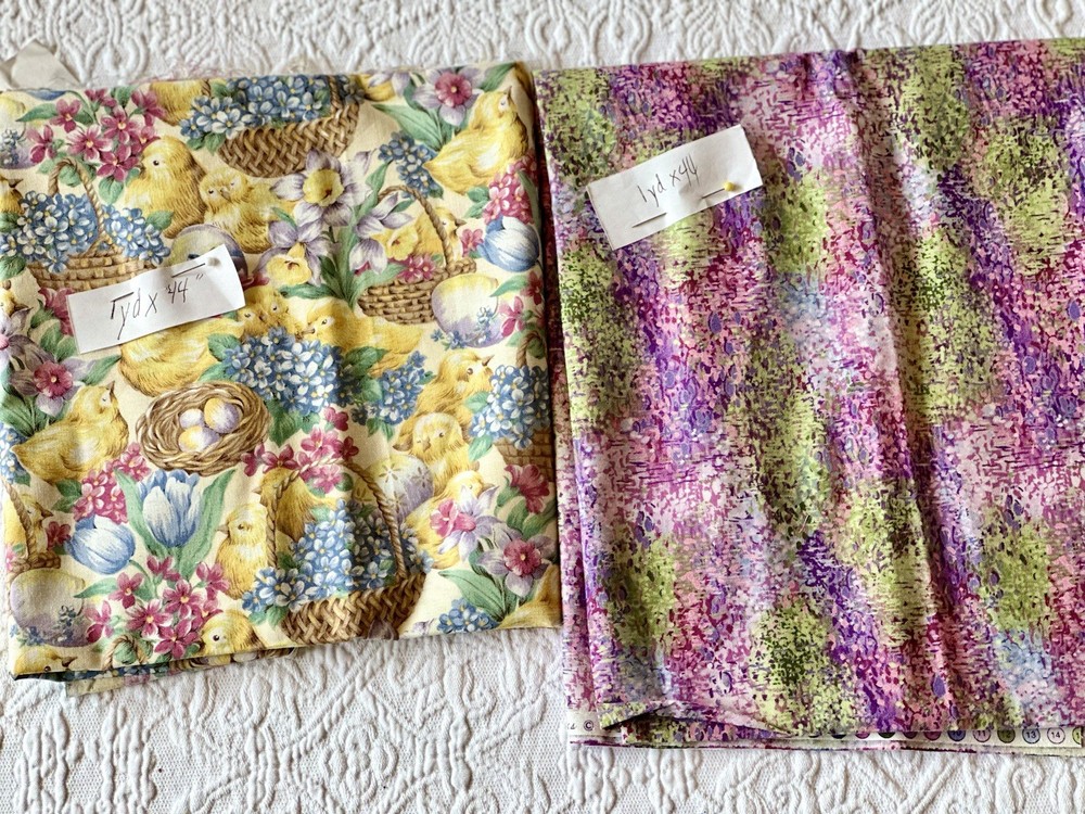 LOT of 2 PRINTS Hoffman International Fabrics APRIL SHOWERS+FUNDAMENTALS 2yds