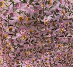 Pink Gold Multi Sequins Embroidery Dupioni Fabrics 44” Width Sold By The Yard