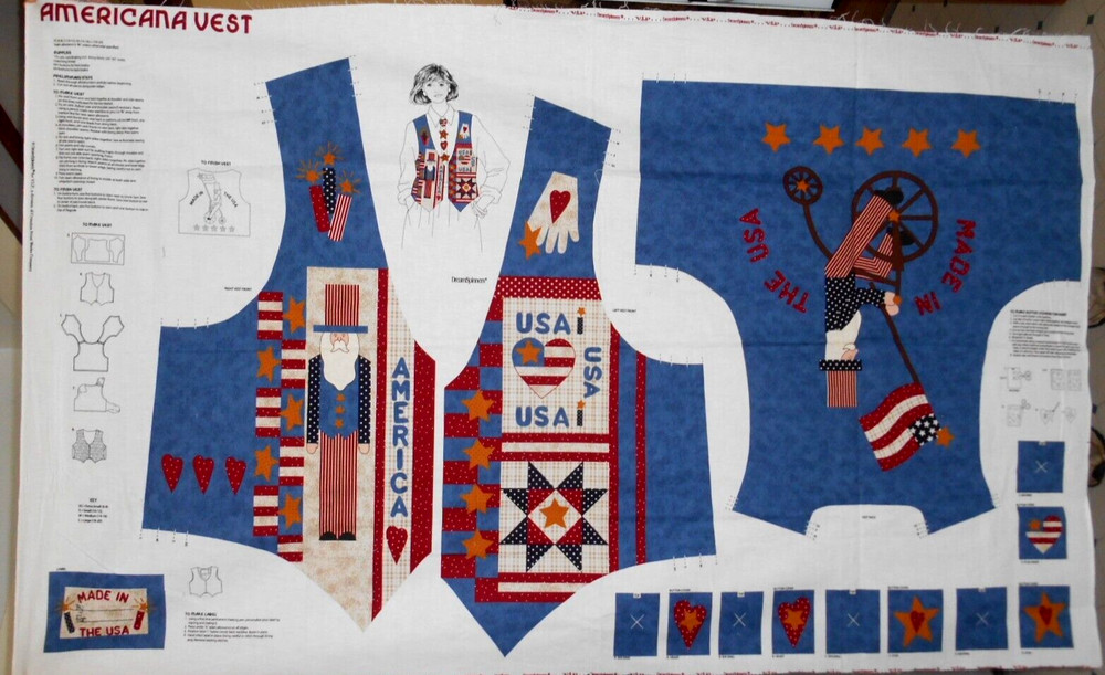 Fabric Panel Cut & Sew AMERICANA Periotic USA UNCLE SAM Vest Sizes Adult XS – L