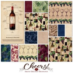 Cheers! Wine bottles grapes Iron Orchid fabric Y3915-60 Dark Butter BTHY