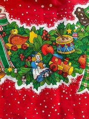 2.25 yds x 36” American Greetings Christmas Red Border Fabric Music Toys