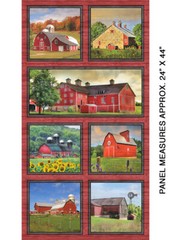 Country Barn Farm Building Farmer Fabric 24″ Panel 44″W Cotton Benartex
