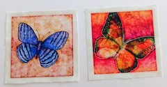 Blue Butterfly on Beige, Butterfly on Orange – 2 pieces Picture 4 1/4″ x 4 1/4″