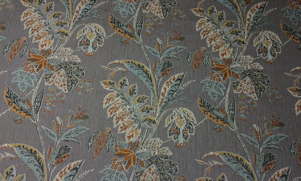 KRAVET ISHANA TUMERIC GRAY FLORAL LINEN HIGH END MULTIPUSE FABRIC BY YARD 54″W